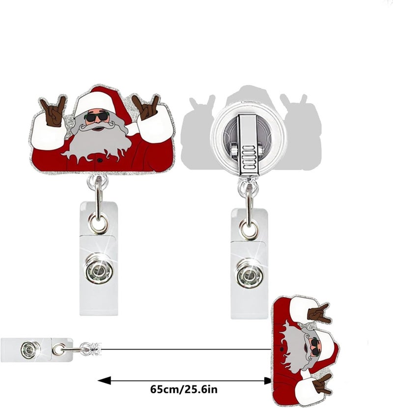 NSSHEL Christmas Badge Reel Cute Funny Santa Claus Badge Holder Retractable Badge Reel with 360° Swivel Alligator Clip Christmas ID Name Tag Holder Xmas Holiady Gift for Nurse Doctor Teacher Office - Image 4